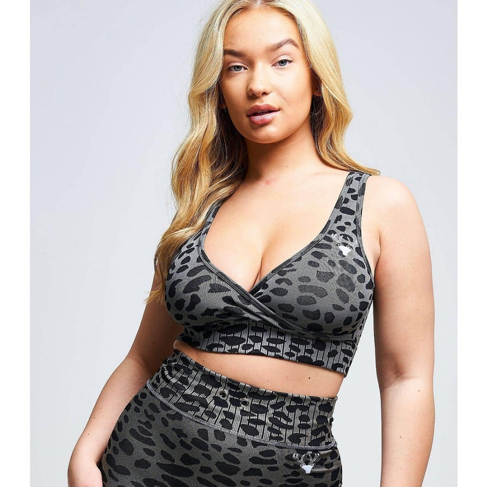Twill Active Women's Orlon Leopard Wrap Over Bra AND High Waisted Cycling Short